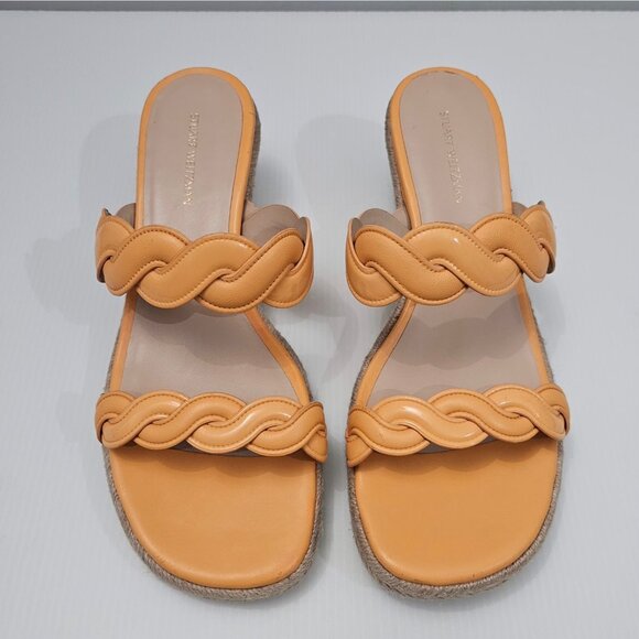 Stuart Weitzman Twist Espadrille Womens 8 Mango Leather Jute Wedge Sandal - Picture 4 of 16